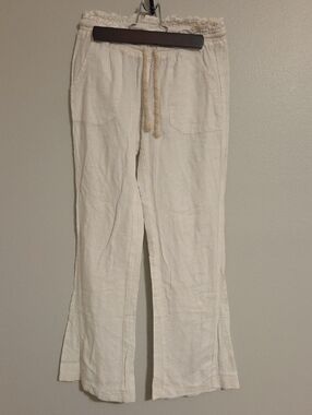 Roxy White Linen Beach Elastic Waist Casual Pants